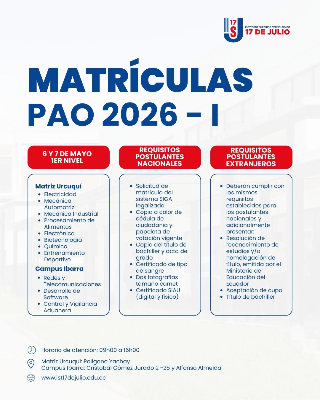 Matrículas 1er nivel y requisitos